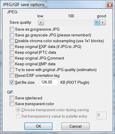 Irfanview JPEG/GIF save options