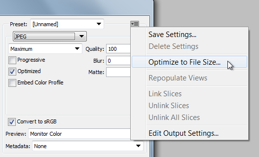 Photoshop: Optimize to File Size