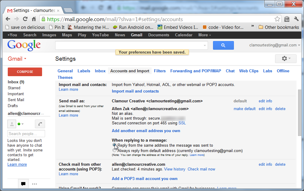 reply to email settings for gmail