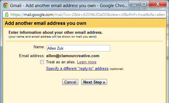 Enter information about your email address