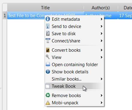 Calibre: Tweak Book